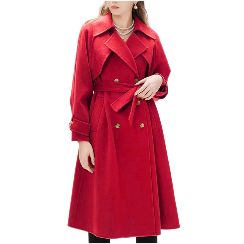 Damen gefütterter Trenchcoat mit großem Revers und Taillengürtel Stilzeits