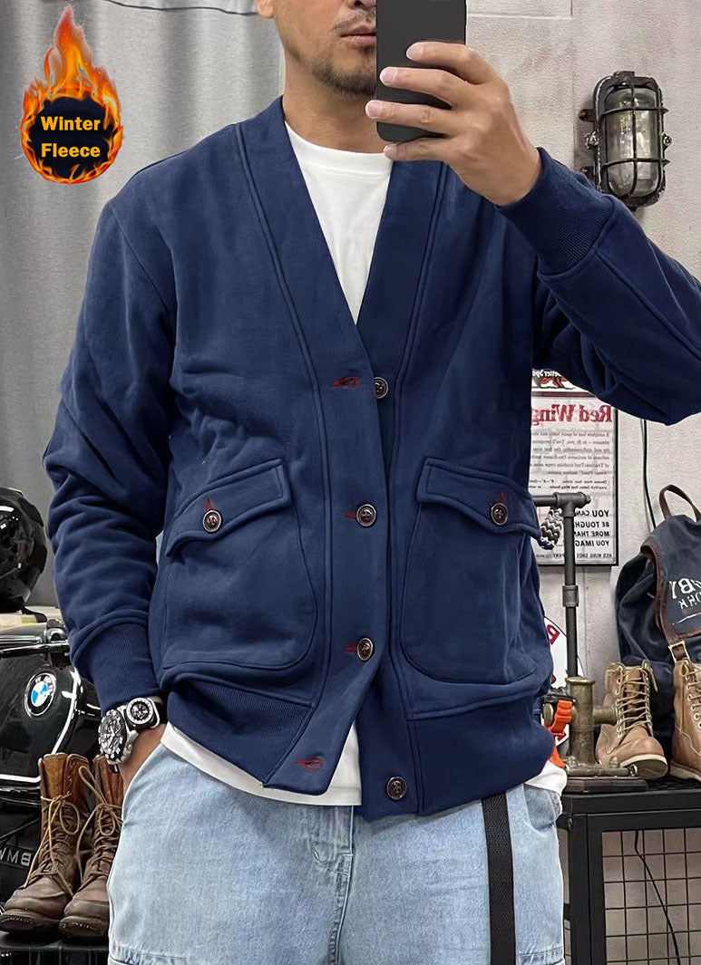 Herren modische Fleecejacke mit praktischen Taschen und eleganter Knopfleiste Stilzeits