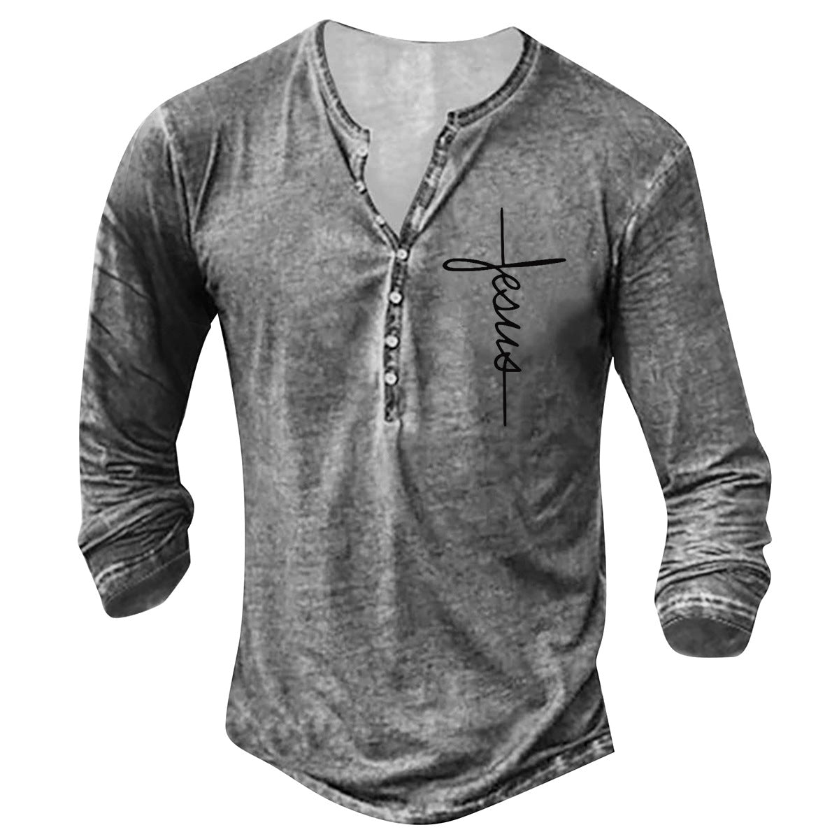 Herren Langarm Henley-Shirt mit kreativem Grafikdruck Stilzeits