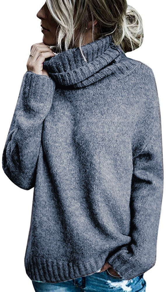 Damen Grobstrickpullover mit hohem Kragen und lässigem Schnitt Stilzeits