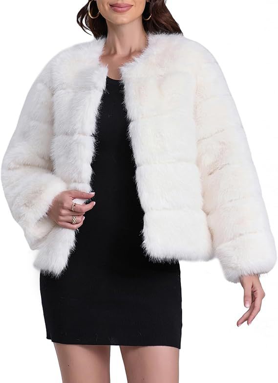 Damen Kuschelige Kunstpelzjacke mit modischem Puffärmel-Design Stilzeits