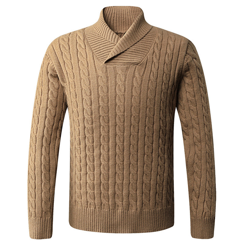 Herren Grobstrickpullover mit modernem Schalkragen und Zopfmuster Stilzeits