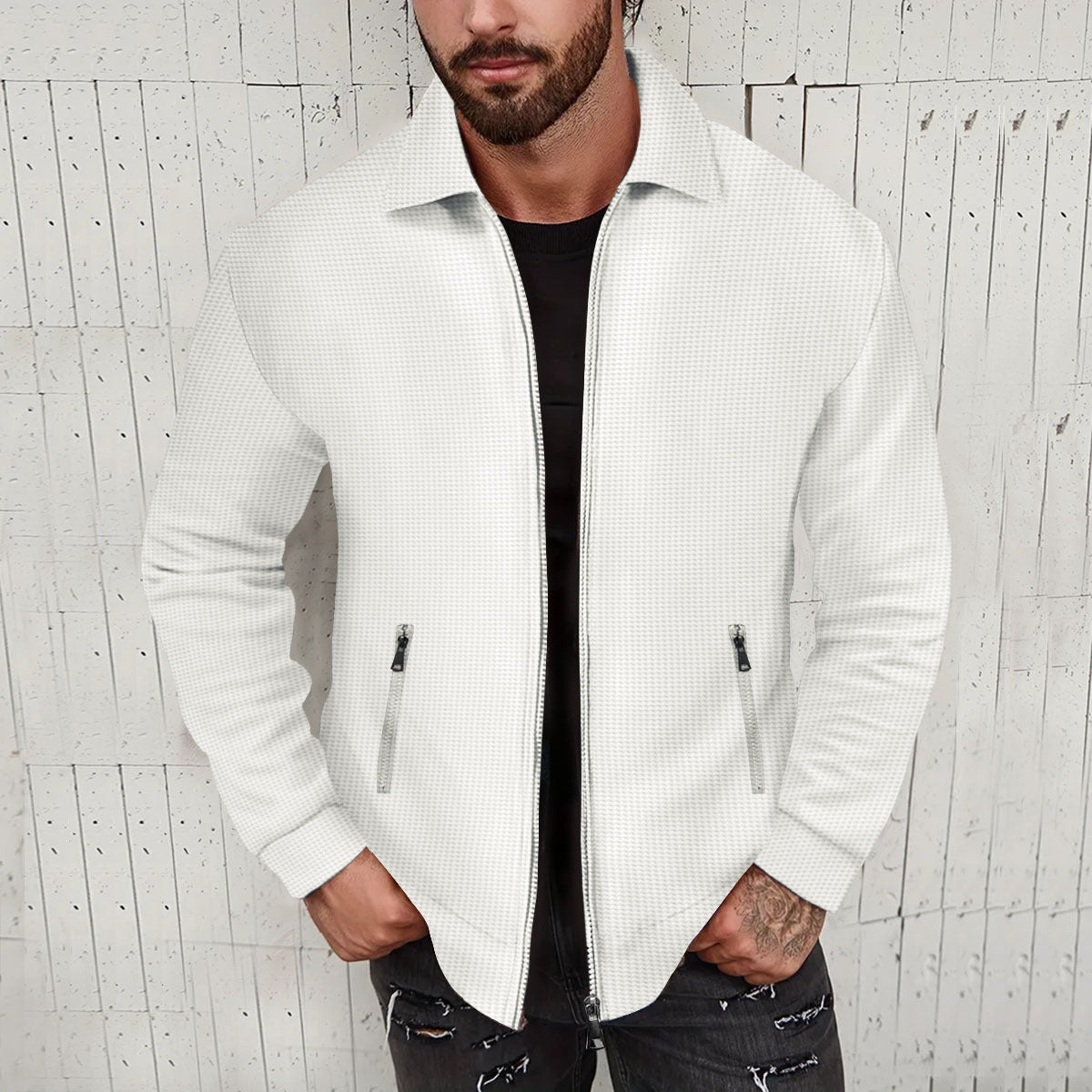 Herren modische Kurzjacke mit strukturiertem Design und praktischen Taschen Stilzeits