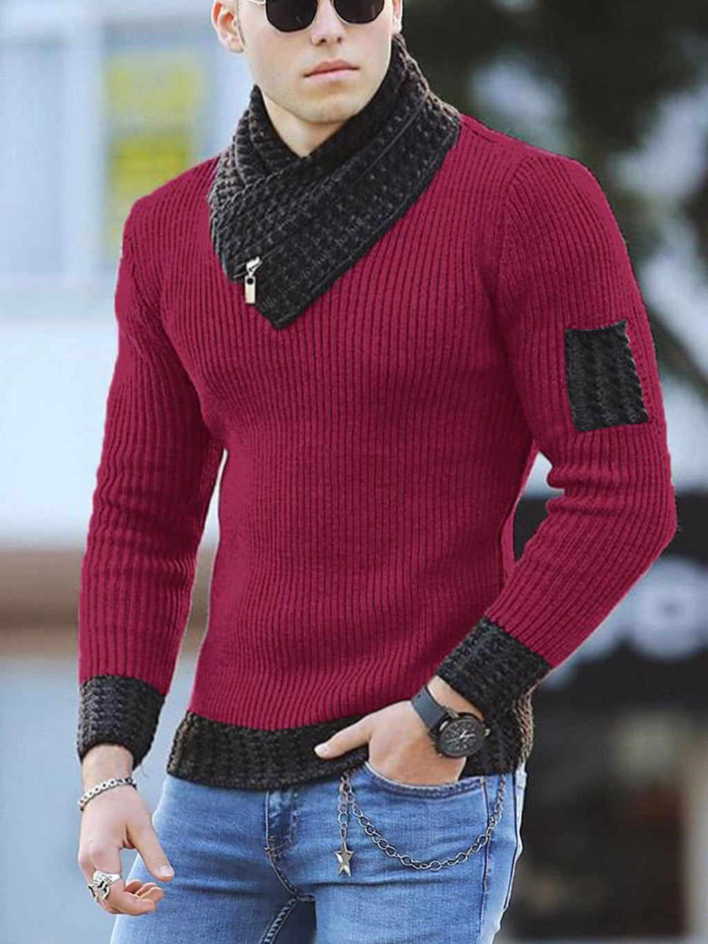 Herren Strickpullover mit hohem Kragen und strukturiertem Design Stilzeits