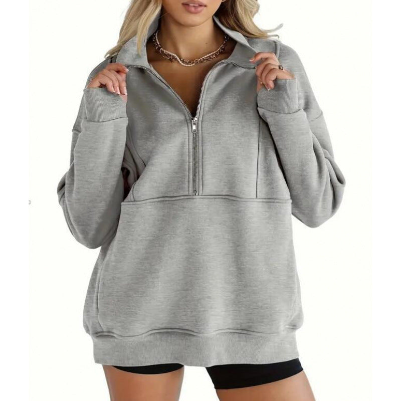Damen Sweatshirt mit halbem Reißverschluss und oversized Schnitt Stilzeits