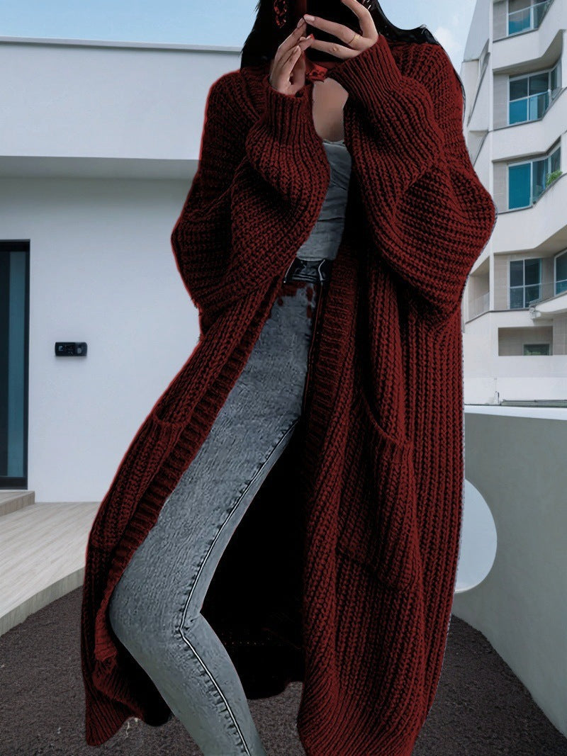 Damen Großer Strickcardigan mit lässiger Passform und großen Taschen Stilzeits