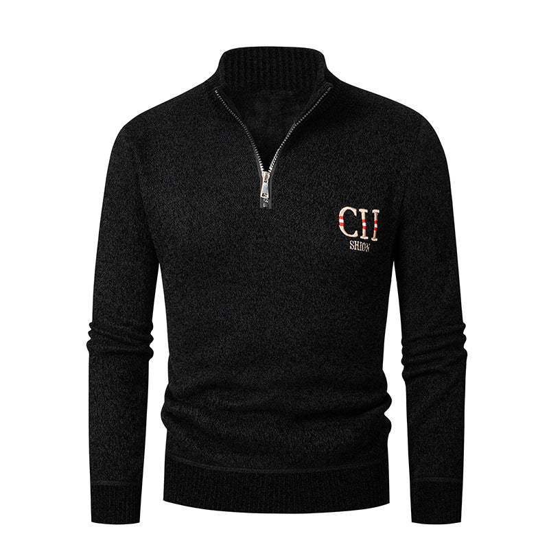 Herren stylischer Strickpullover mit Stehkragen und Reißverschluss Stilzeits
