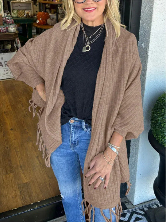 Damen vielseitiger Poncho mit Fransen Stilzeits