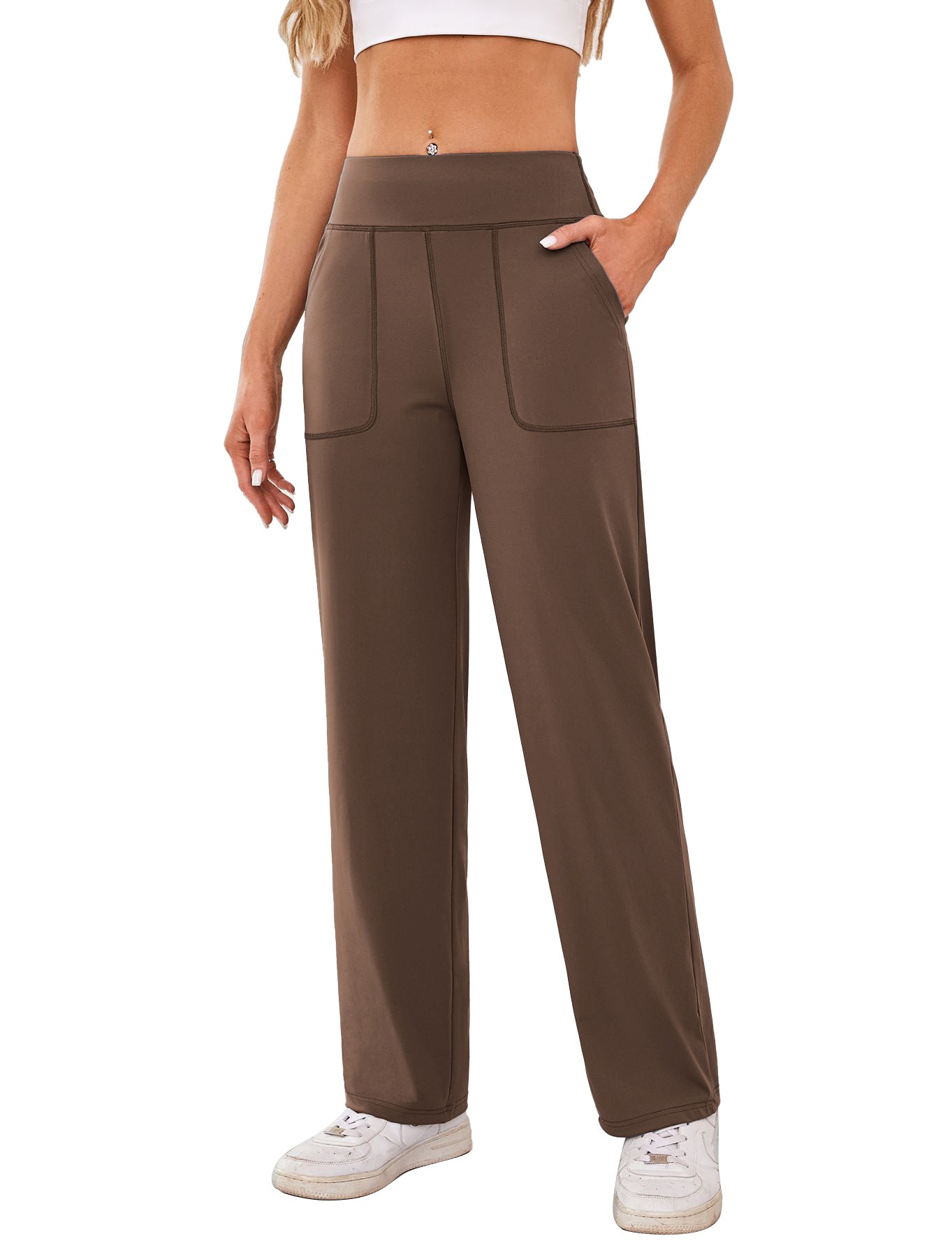 Damen bequeme Freizeithose mit seitlichen Taschen und elastischem Bund Stilzeits