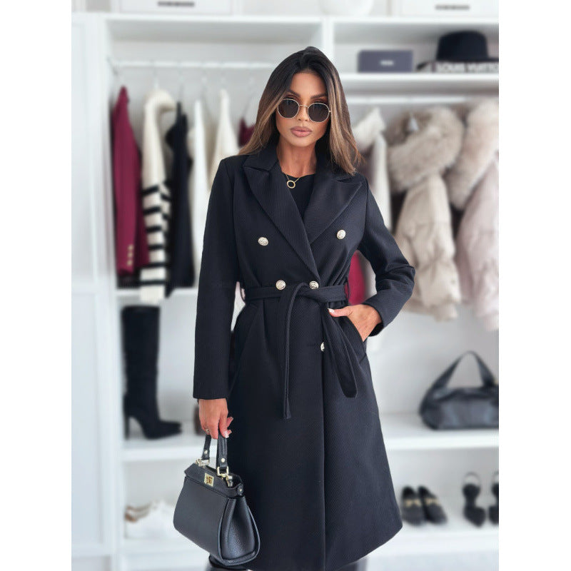 Damen Doppeltknopf Gürtel Übermantel Stilzeits