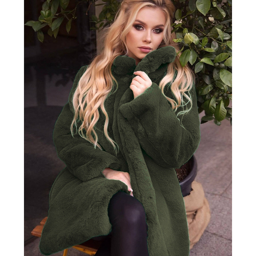 Damen Flauschiger Kunstpelzmantel mit hohem Kragen Stilzeits