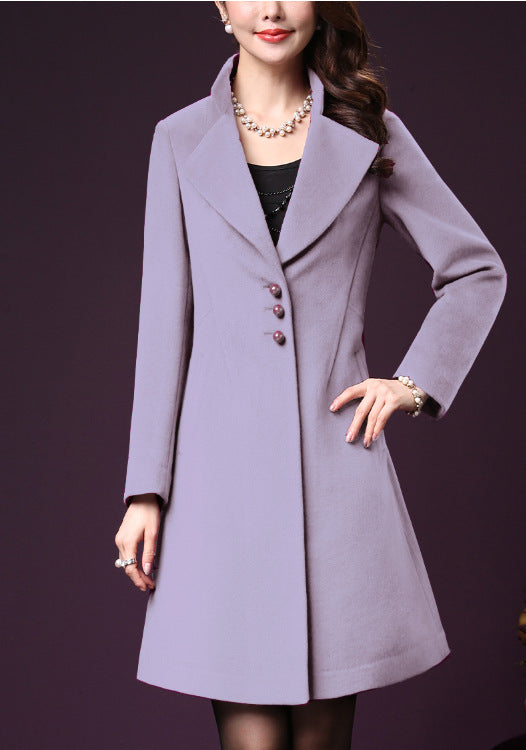 Damen klassischer, taillierter Wollmantel mit elegantem Revers Stilzeits