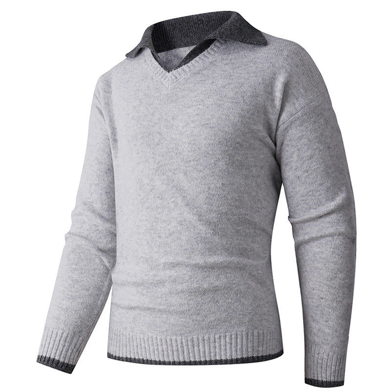 Herren V-Ausschnitt Pullover mit Hemdkragen und feiner Struktur Stilzeits