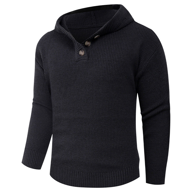Herren Pullover mit Schalkragen und Holzknöpfen Stilzeits
