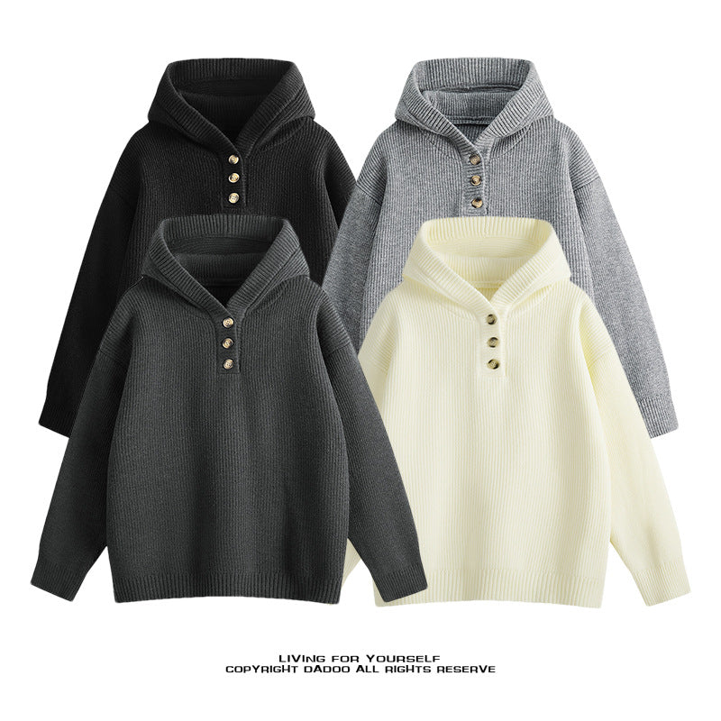 Damen Hochwertiger Strickpullover mit Stehkragen und Knopfdetails Stilzeits