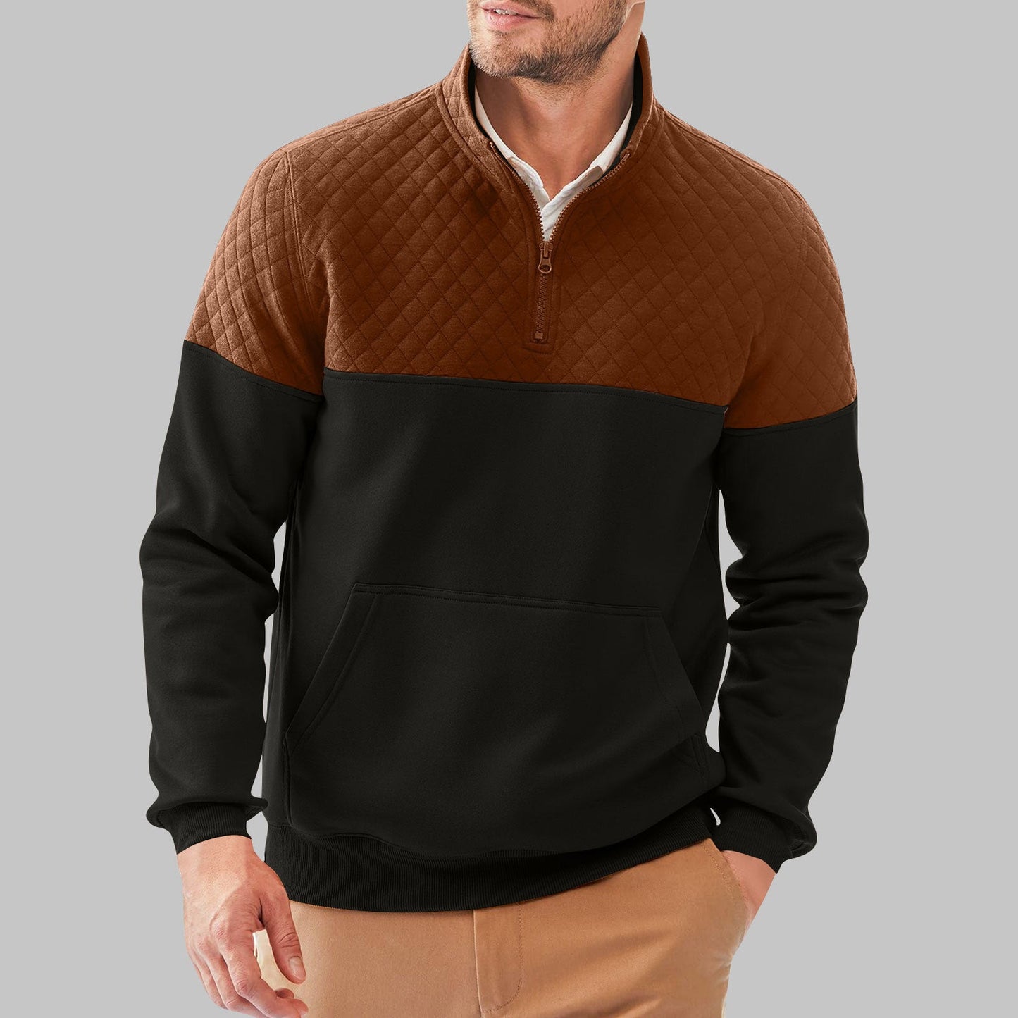 Herren Fleece-Pullover mit Steppdetails und hohem Kragen Stilzeits