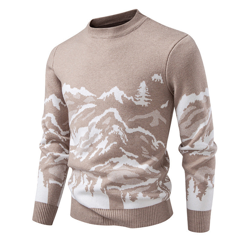 Herren Strickpullover mit Bergmotiv und hohem Kragen Stilzeits