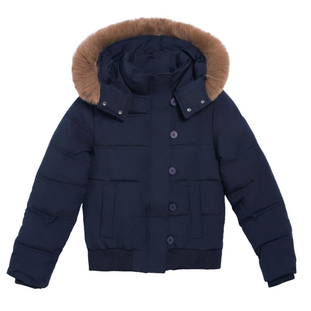 Damen Stylische Jacke mit abnehmbarem Kunstfellkragen und Knopfdetails Stilzeits