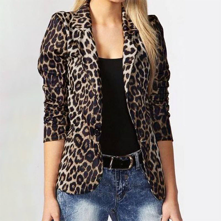 Damen Elegante Leopard-Muster Blazerjacke mit tailliertem Schnitt Stilzeits