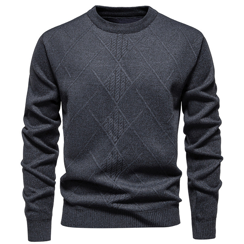 Herren Strickpullover mit strukturiertem Rautenmuster und klassischem Rundhalsausschnitt Stilzeits