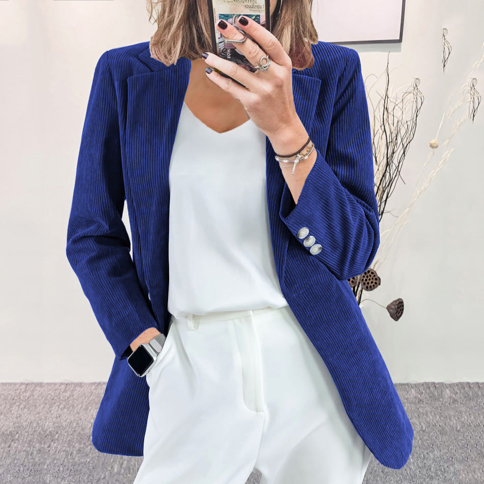 Damen Eleganter Blazer mit vertikalem Streifenmuster und schmaler Silhouette Stilzeits