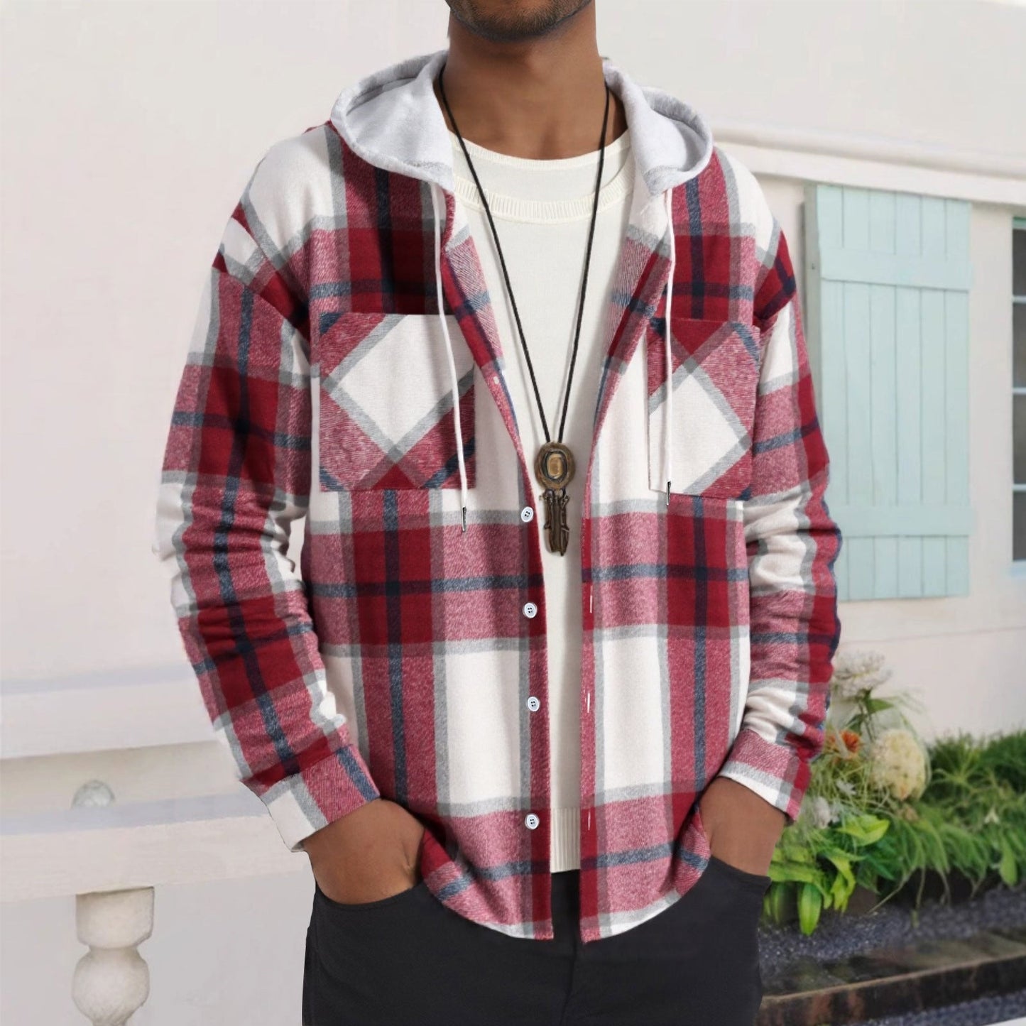 Herren Karierte Flanelljacke mit Hoodie und praktischen Taschen Stilzeits