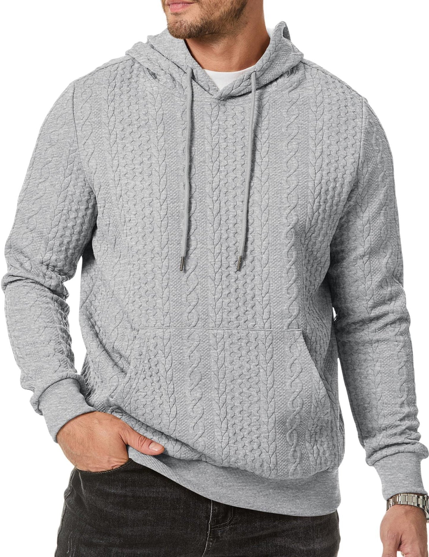Herren Kapuzenpullover mit strukturiertem Kabelstrickmuster Stilzeits
