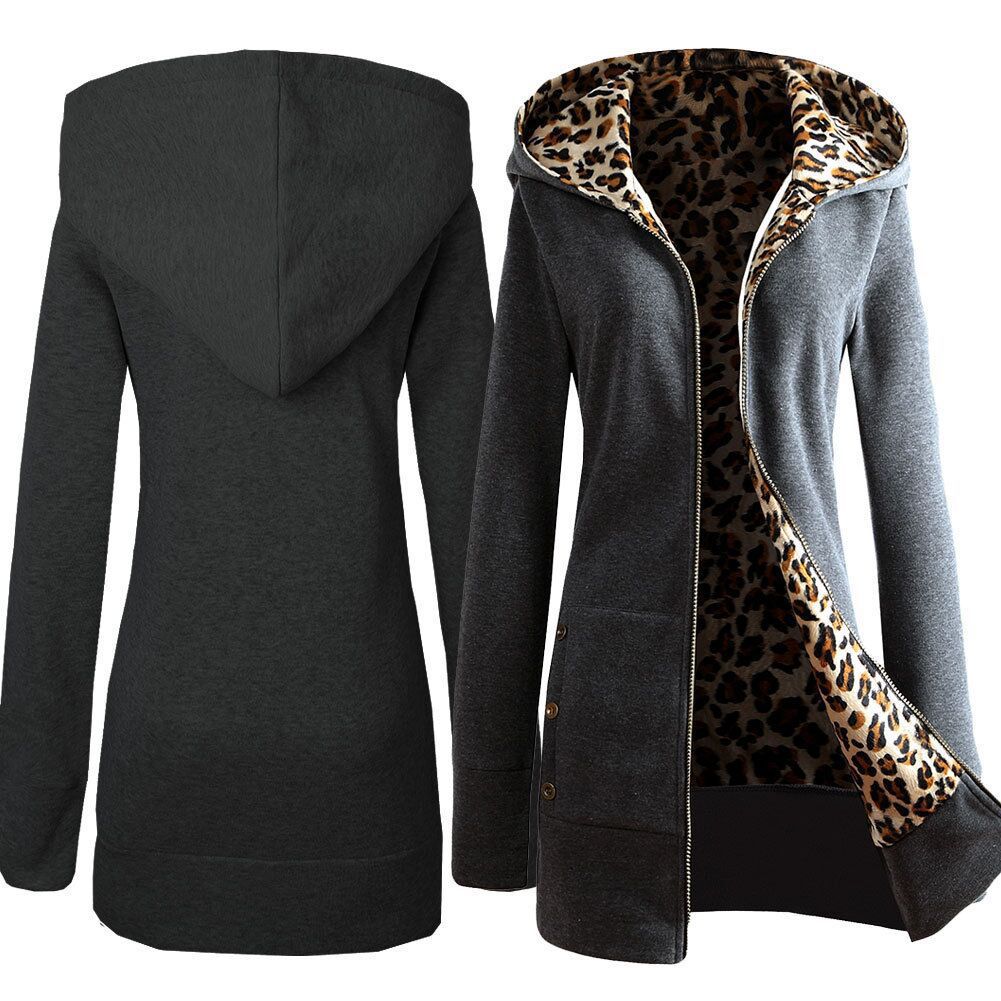 Damen Kapuzenpulloverjacke mit leopardem Innenfutter Stilzeits