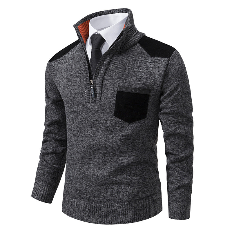 Herren eleganter Strickpullover mit Kragen und Taschen Stilzeits