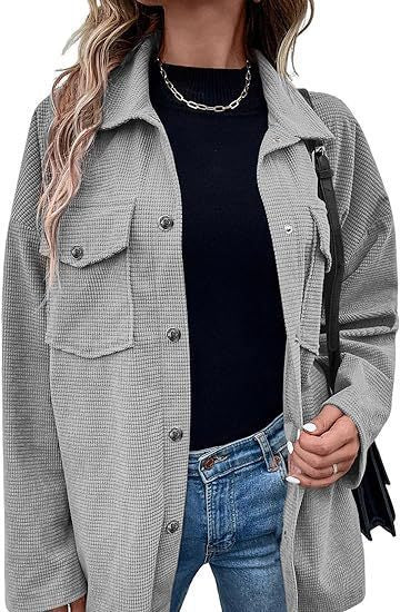 Damen Bequeme Waffel-Design Bluse mit Taschen Stilzeits