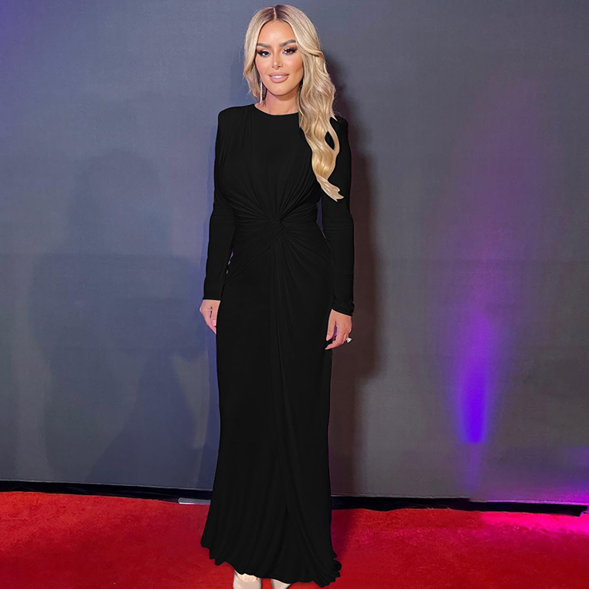 Damen Elegantes Langarm-Maxikleid mit Raffungen Stilzeits