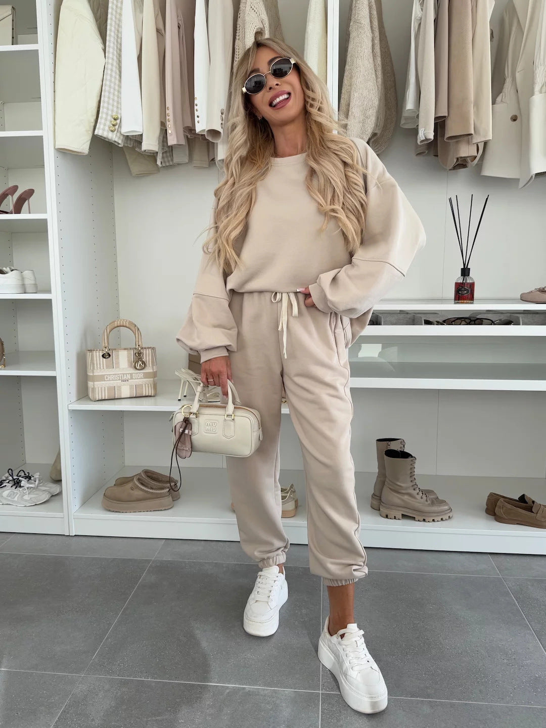 Damen Sportlicher Loungewear-Anzug mit elastischen Bündchen und weitem Schnitt Stilzeits