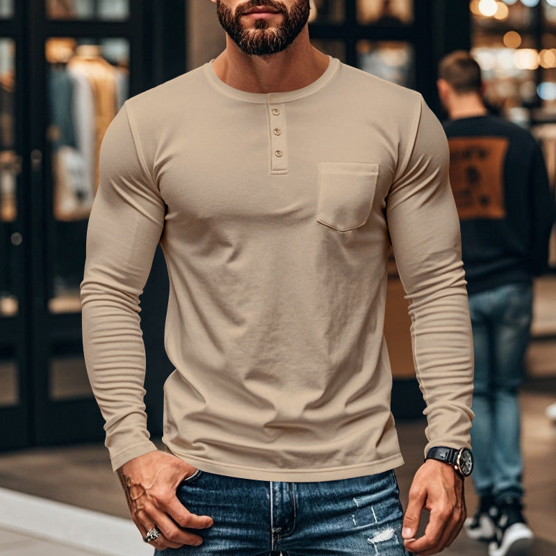 Herren Langarmshirt mit Knopfleiste und Brusttasche Stilzeits