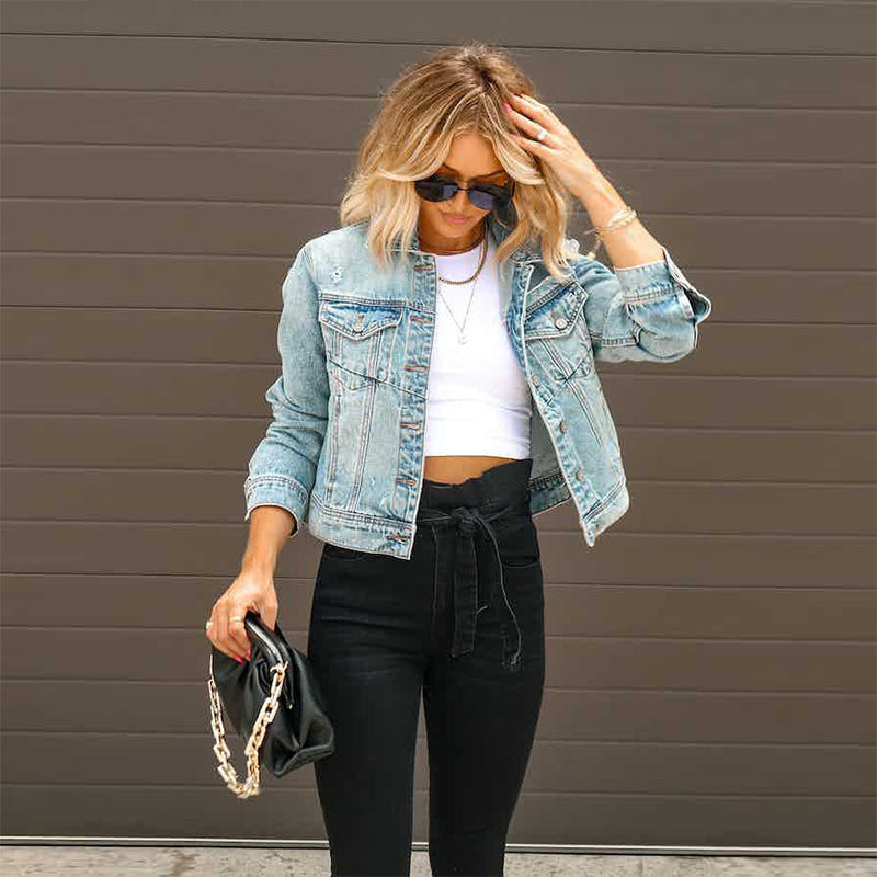 Damen Court Denimjacke im lässigen cropped Stil mit Fransendetails Stilzeits