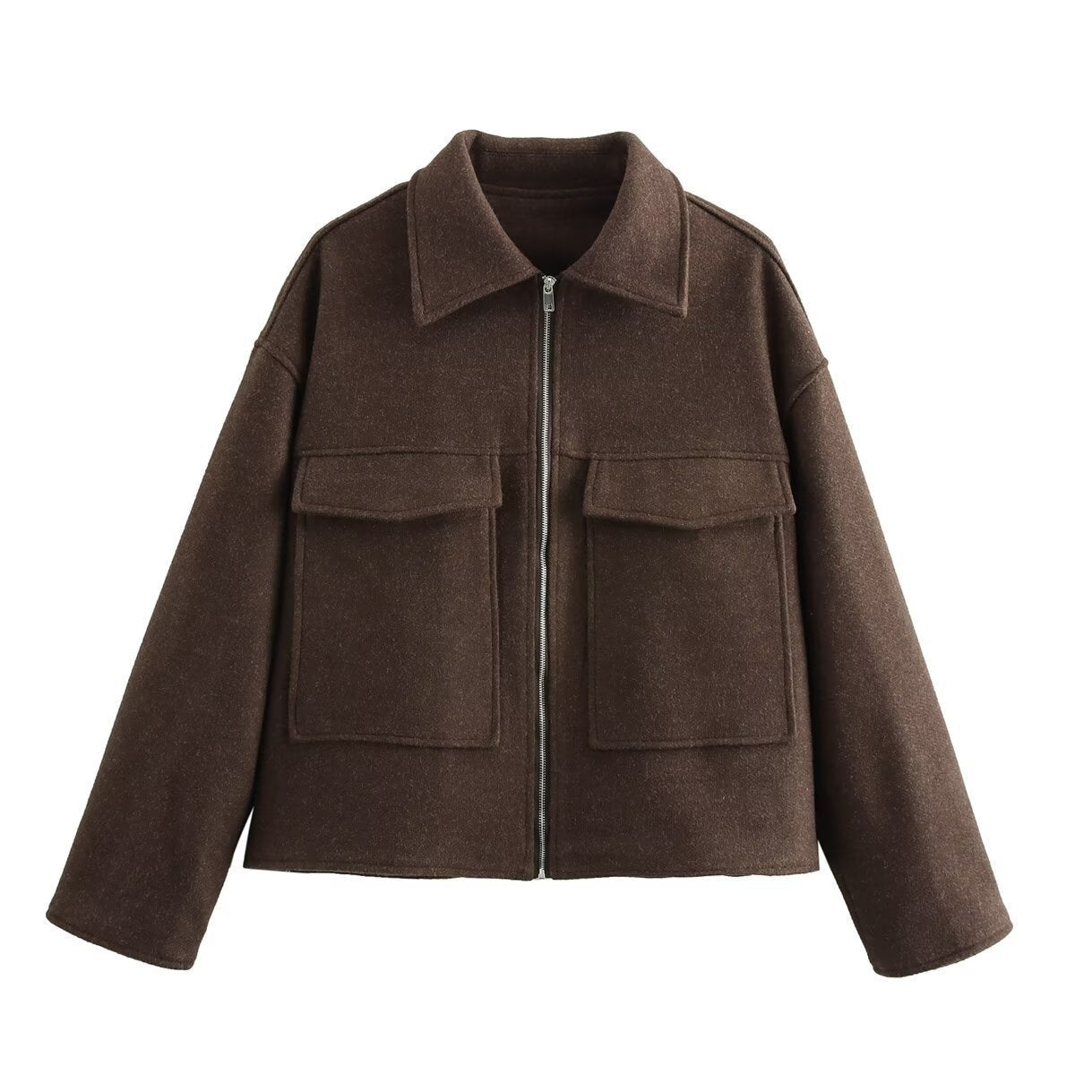 Damen lässige Jacke mit aufgesetzten Taschen und Reißverschluss Stilzeits