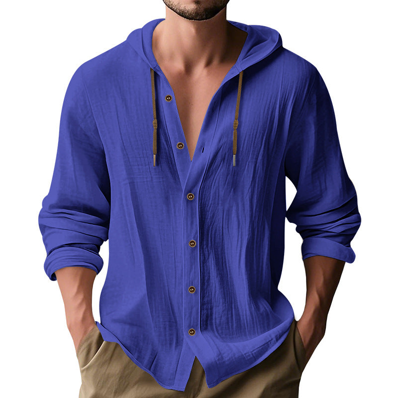 Herren lässiges Kapuzenshirt aus atmungsaktiver Baumwolle mit Knopfleiste und verstellbarem Kordelzug Stilzeits