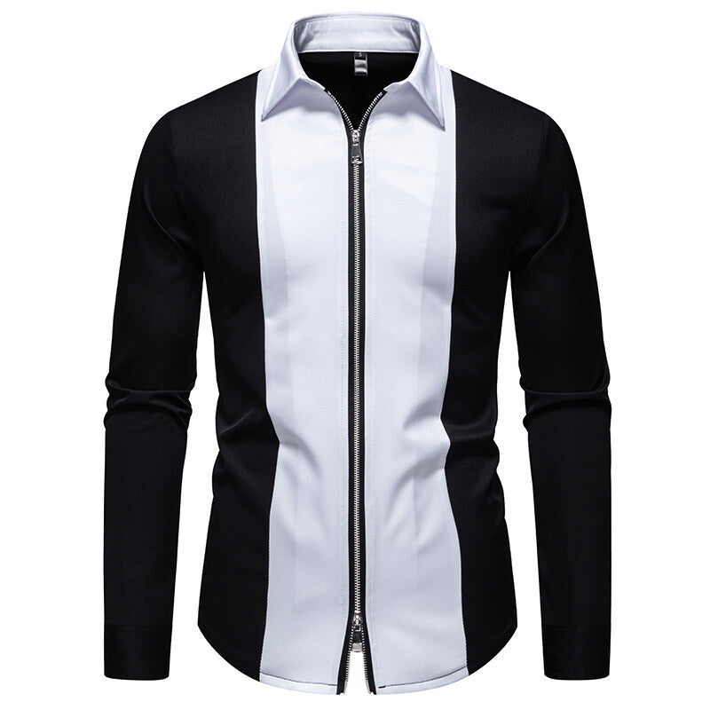Herren modisches Langarmshirt mit stylischem Stehkragen und kontrastierenden Paspeln Stilzeits
