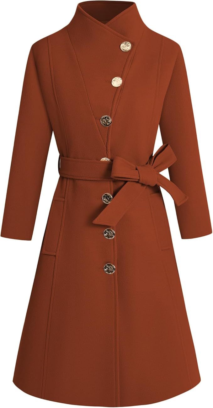 Damen eleganter Wrap-Mantel mit ausgefallenem Kragen und Gürtel Stilzeits