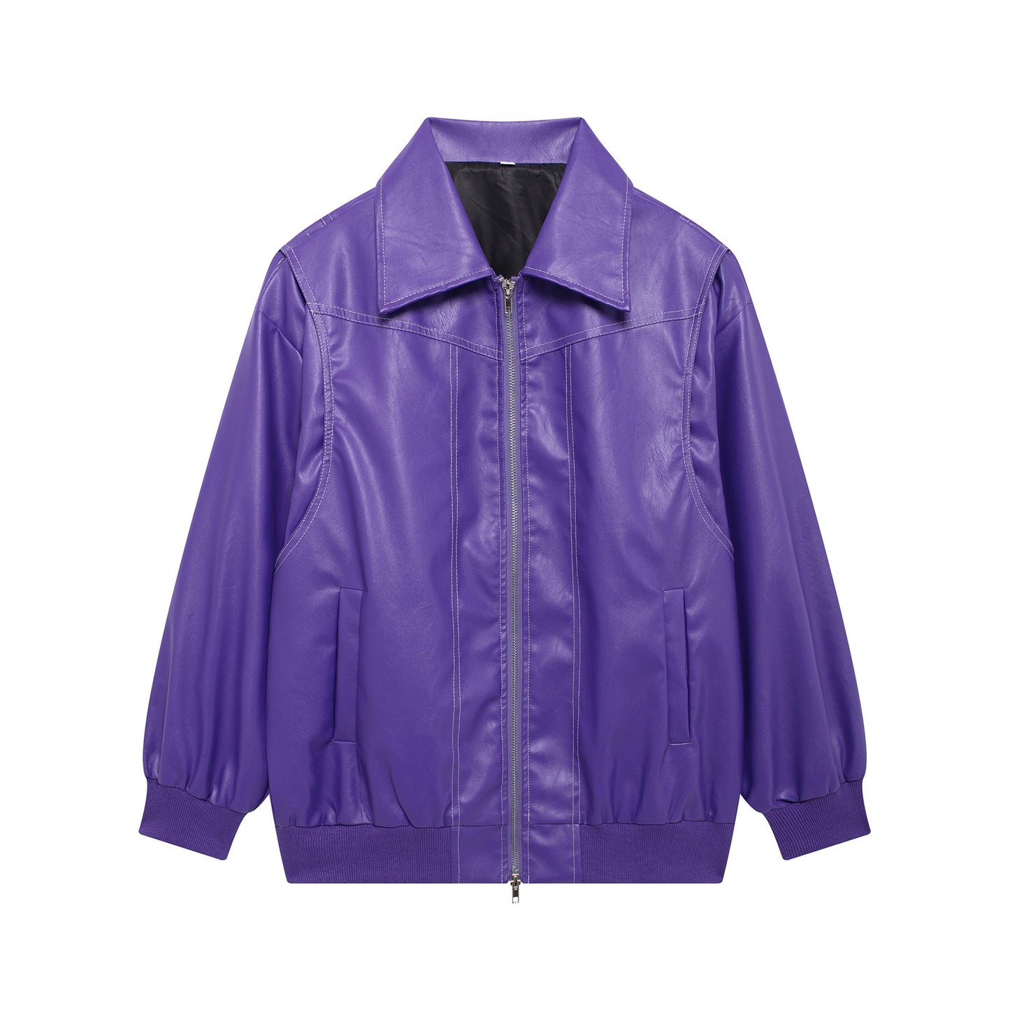 Damen Kunstlederjacke mit lässigem Schnitt und elastischem Saum Stilzeits