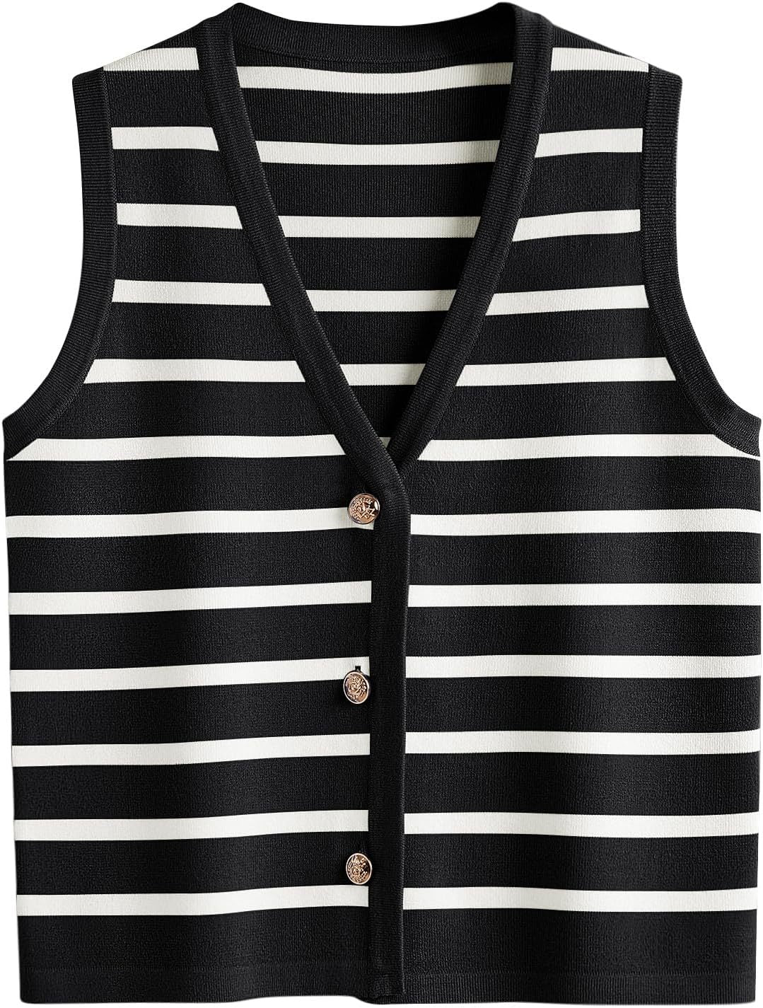 Damen ärmellose Strickweste mit V-Ausschnitt und dekorativen Knöpfen Stilzeits