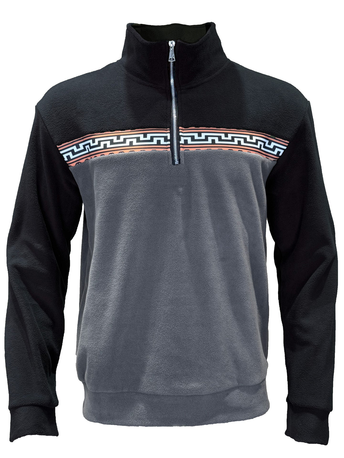 Herren Fleece-Pullover mit stylishem Stehkragen und farblich abgesetztem Muster Stilzeits