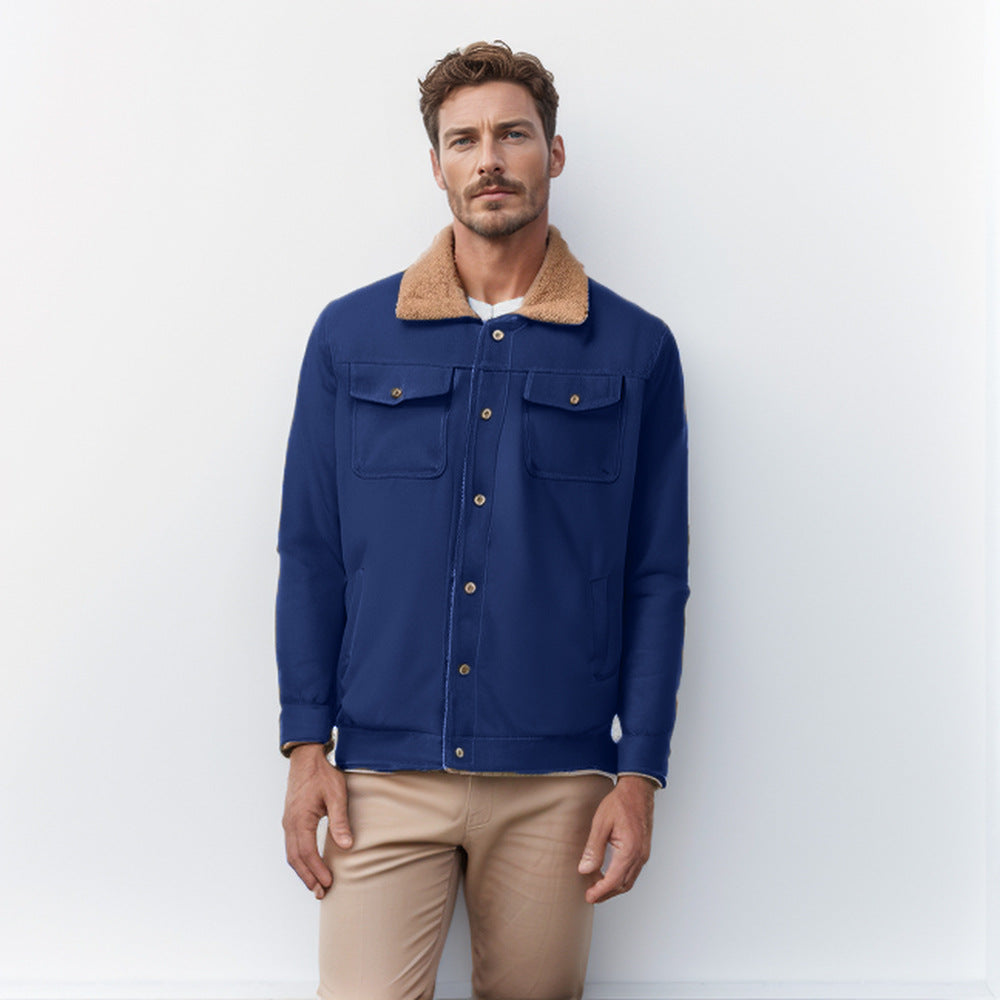 Herren lässige Jacke mit Kunstfellkragen und praktischen Taschen Stilzeits