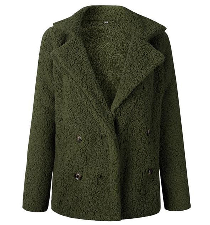 Damen Flauschiger Doppelreiher Blazer aus Kunstfell Stilzeits