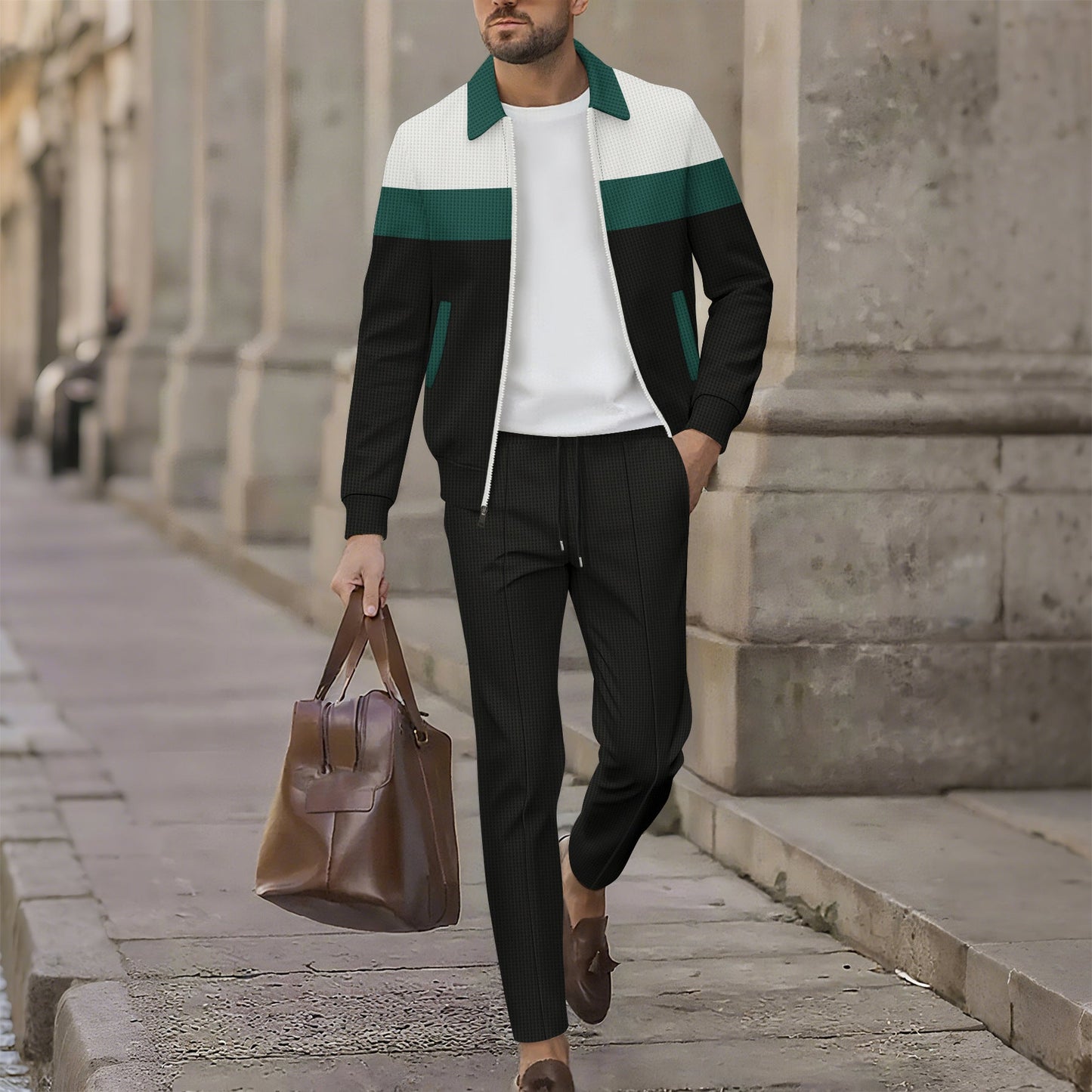 Herren modisches Freizeitset mit modernem Reißverschluss und strukturierter Oberfläche Stilzeits