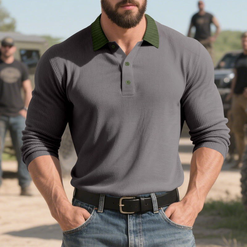 Herren langärmliges Poloshirt mit strukturiertem Design und klassischem Kragen Stilzeits