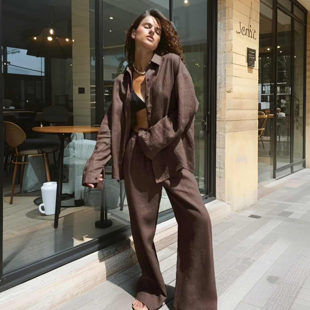 Damen Bequemer Leinen-Loungewear-Anzug Stilzeits