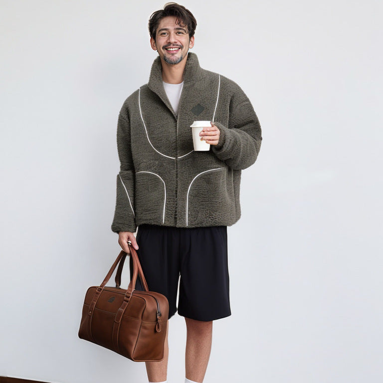 Herren Gemütliche Teddyjacke mit Kontrastnähten Stilzeits