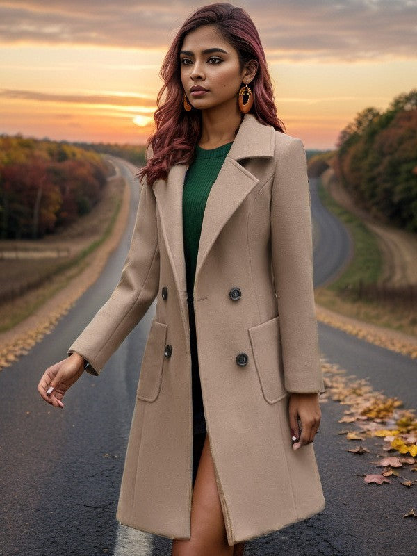 Damen eleganter Wollmantel mit doppelter Knopfleiste und praktischen Taschen Stilzeits