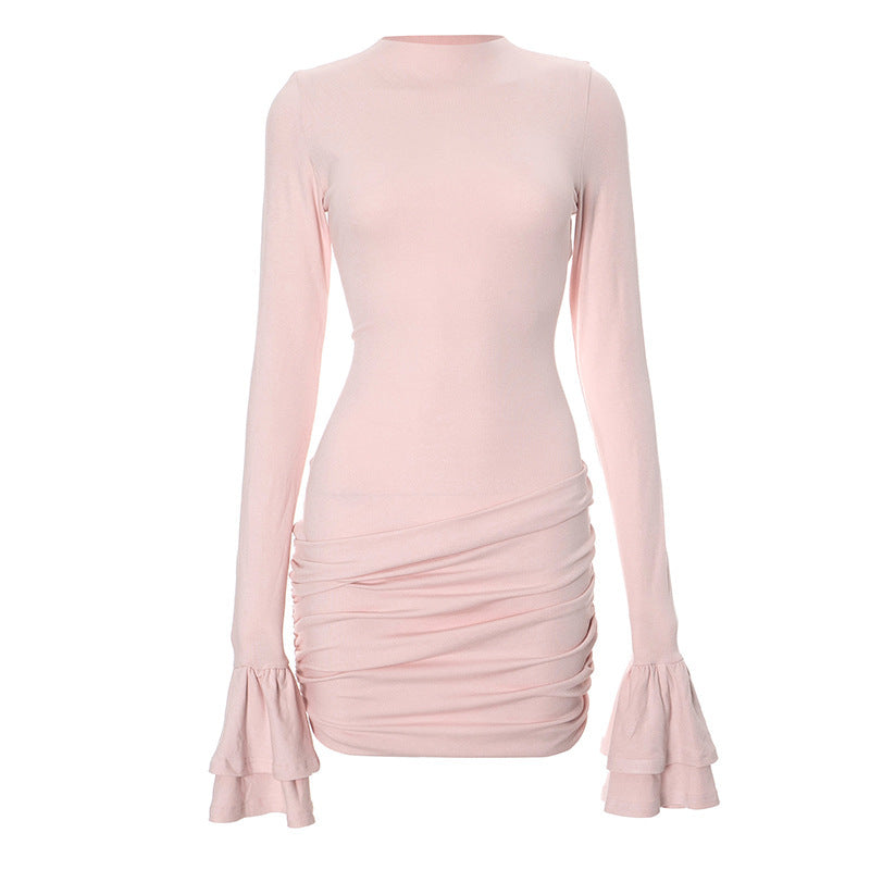 Damen figurbetontes Minikleid mit voluminösen Ärmeln und Raffung Stilzeits