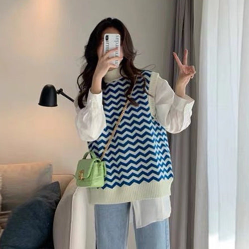 Damen Strickpullover mit Zickzackmuster und elegantem Kragen Stilzeits